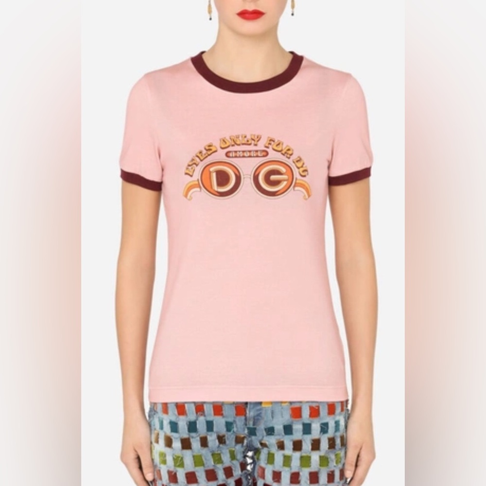 Dolce & Gabbana "Eyes Only For DG", Amore Women's Pink T-shirt Size 48EU/14US